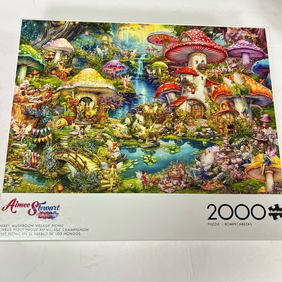 Buffalo Games Other - Buffalo Games 2000-Piece Puzzle Vibrant Fantasy Merry Mushroom Village Picnic